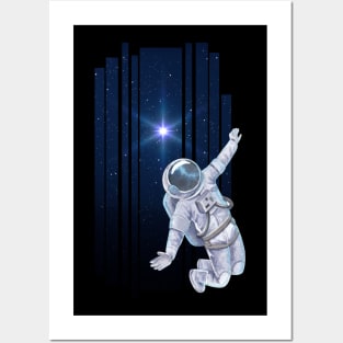 Flying floating astronaut Ufo alien funny cute spaceship moon mars cosmic space Posters and Art